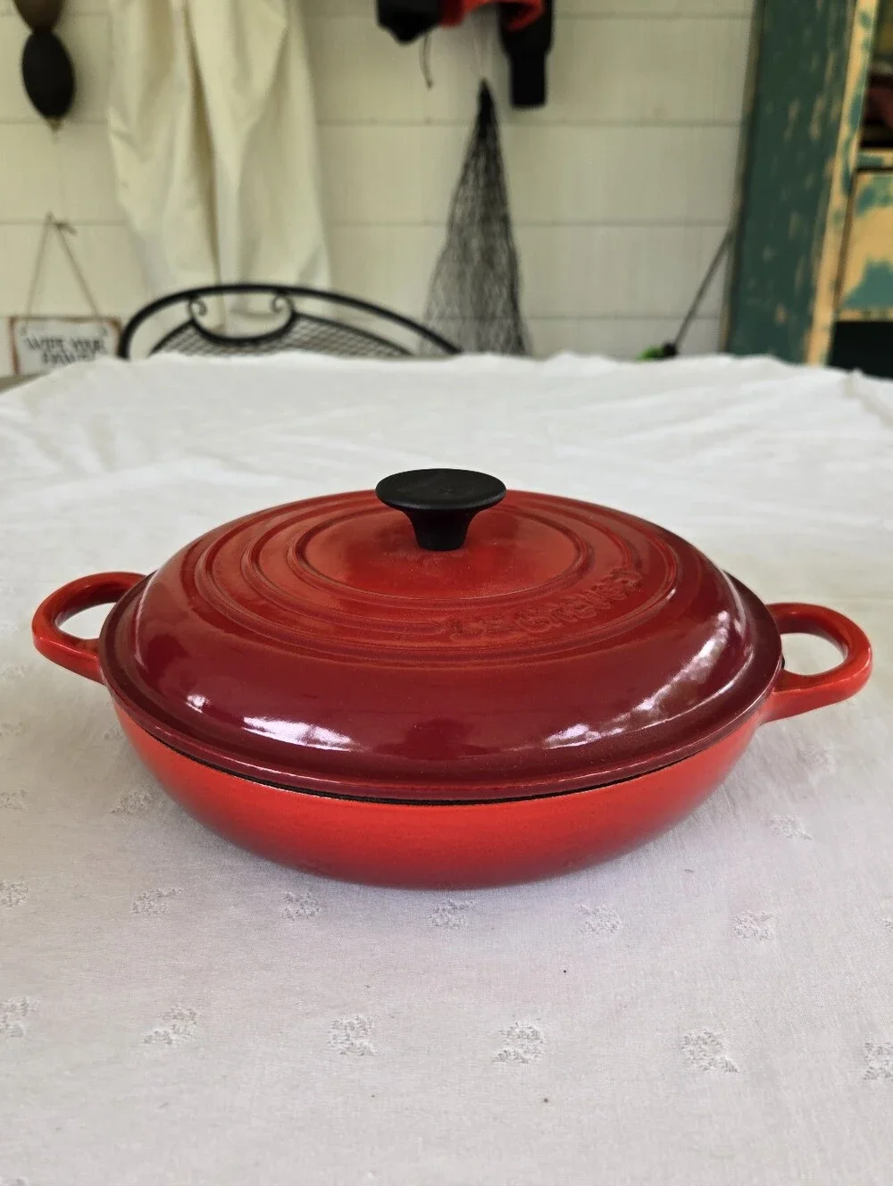Le Creuset Cerise Red Enameled Cast Iron Braiser Size 22 1.5Qt